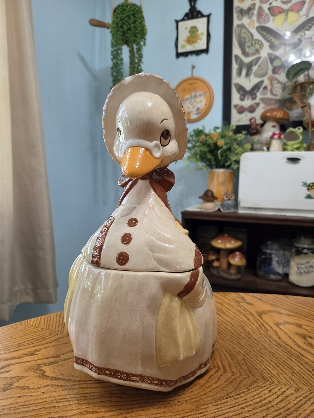 Vintage Mother Goose Ceramic Cookie Jar Country Bonnet Apron Spectacles As Is